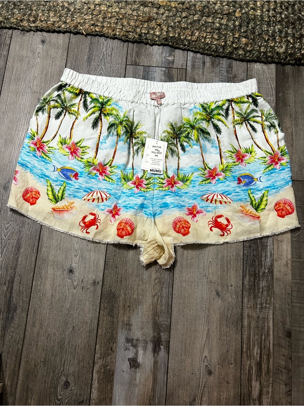 Show me you Mumu Tropical Beach Palm Print port Shorts island life linen blend